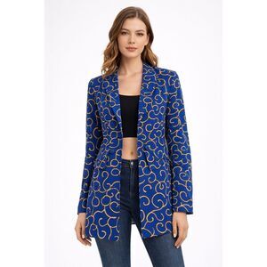 ChicMe Blue Gold Chain Print Blazer Jacket Women’s Large